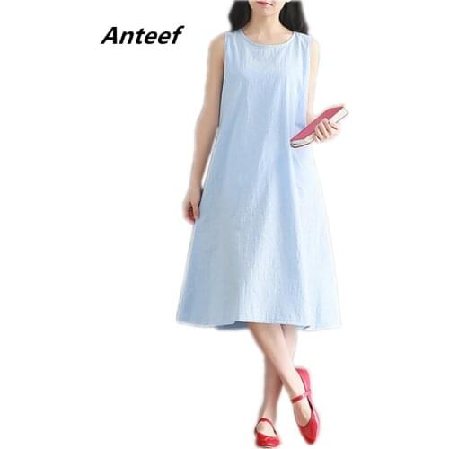 Cotton linen plus size vintage women casual loose midi summer beach dress elegant clothes 2021 ladies dresses sundress