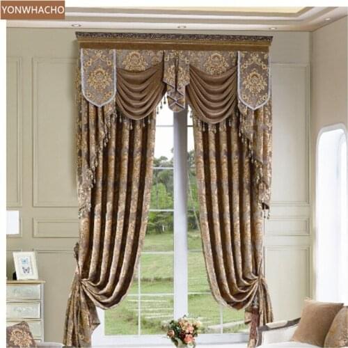 Custom curtains European Thickened chenille screens Villa high window luxury coffee cloth blackout curtain valance B683