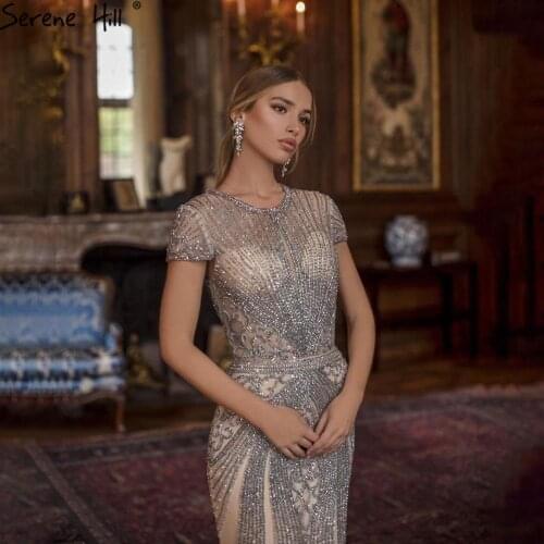 Serene Hill Luxury Full Diamond Sleeveless Sexy Evening Dress O-Neck 2020 Lastest Design Beading Formal Party Gown CLA60742