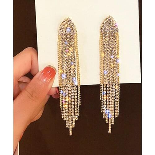 Серьги 2020 тренд Long Crystal Tassel Gold Color Dangle Earrings for Women Wedding Drop Earing Fashion Jewelry Pendientes Gifts