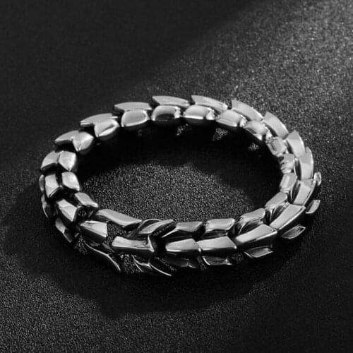 HAOYI 2020 Dragon Scale Shape Fashion Silver color Color Fine Stainless Steel Heavy Bracelet Glamour Retro Mens Accessories