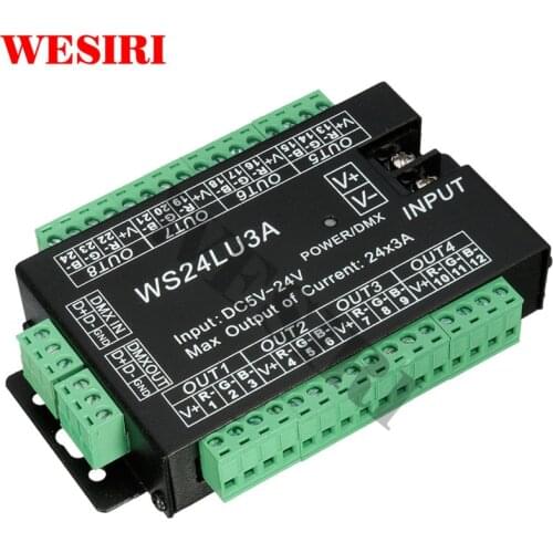 WS24LU3A 24CH DMX Controller 24 Channel DMX 512 Decoder RGB Controller Decoder for RGB LED Strip Module Lights 24x3A WS24LU3A