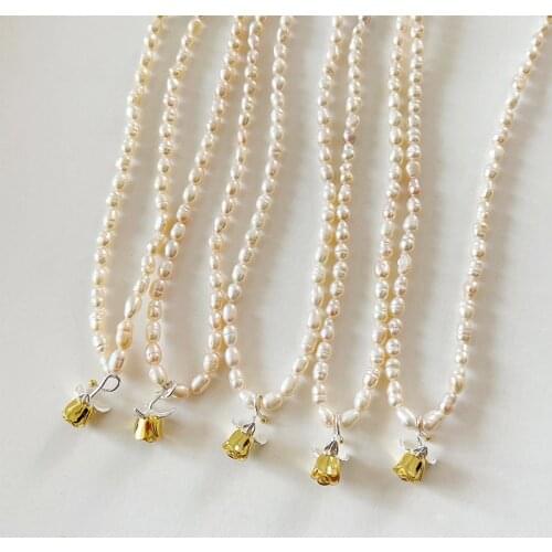 WTLTC French 925 Sterling Sliver Rose Flower Necklaces for Women Multi Mini Real Freshwater Pearls Necklaces Retro Femme Jewelry