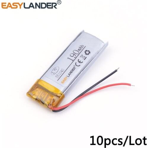 10pcs /Lot 551040 190mah 3.7v lithium Li ion polymer rechargeable battery brand MP3 MP4 Battery Bluetooth mouse battery camera