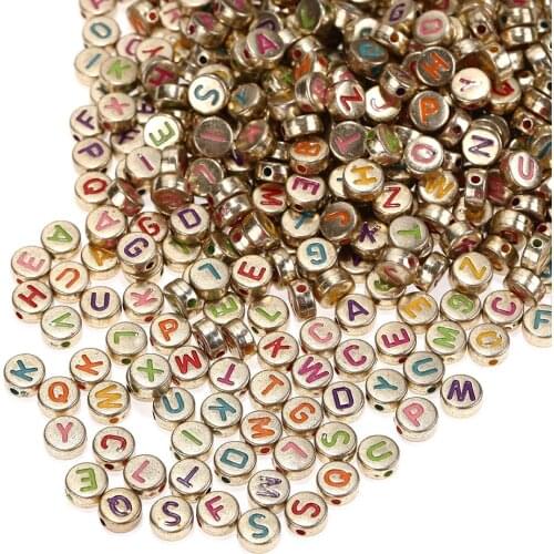 100pcs/lot 4x7mm Acrylic Gold Colorful English Letter Beads DIY Bracelet Necklace Accessories Loose Beads Wholesale
