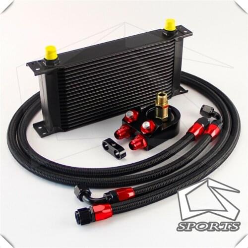 19 Row AN8 Engine Oil Cooler + 3/4*16 & M20 Filter Adapter hose Kit