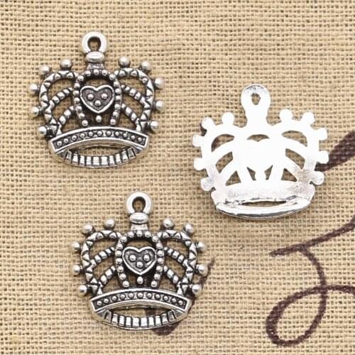 20pcs Charms Hollow Crown 20x21mm Antique Silver Color Pendants DIY Necklace Crafts Making Findings Handmade Tibetan Jewelry