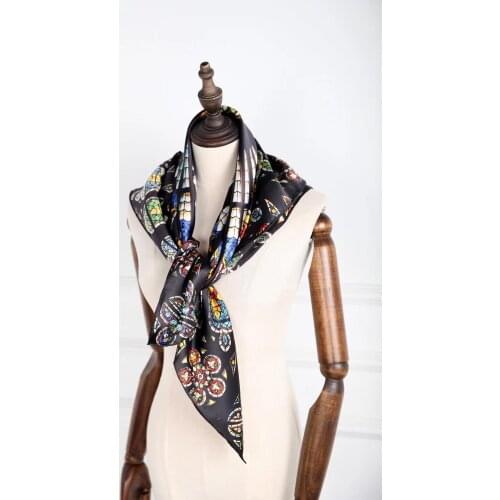 2019 new arrival autumn winter 100% silk scarf 90*90 cm women scarf shawl lady girl