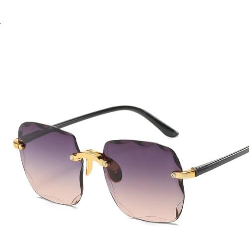 2021 Square Rimless Sunglasses Women Luxury Brand Designer Summer Red Glasses Fashion Sun glasses For Men UV400 Shades Oculos