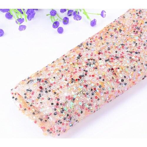 24*40Cm Pink Caviar Beads Sheet Hotfix Sequins Rhinestones Trim Banding Bridal Applique Strass Crystal Mesh Diy Dress Shoes