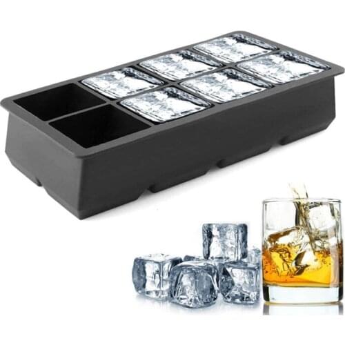 Black 4/6/8 Big Ice Tray Mold Silicone Ice Cube Maker Jumbo Large DIY Ice Maker Ice Cube Tray Square Tray Mold Kitchen Tools