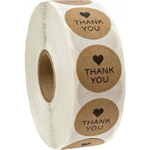 500 Labels per roll Round Natural Kraft Thank You Sticker seal labels Hand Made With Love Sticker Paper Stationery sticker