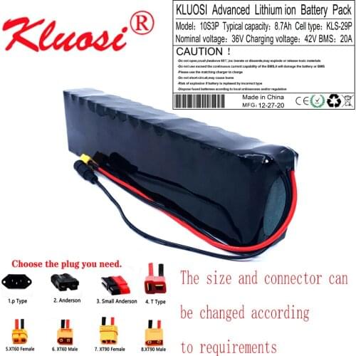 KLUOSI 10S3P 36V 8.7Ah 8Ah 36V Battery 42V Lithium Battery Pack with 20A BMS for Xiaomi Mijia M365 Pro Ebike Bicycle Scooter