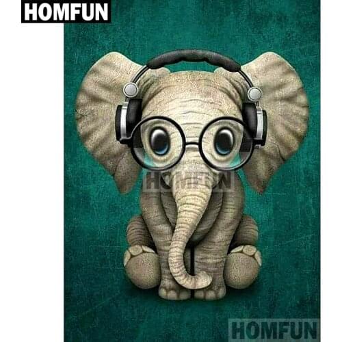 HOMFUN Full Square/Round Drill 5D DIY Diamond Painting "Animal Elephant" Embroidery Cross Stitch 5D Home Decor Gift A01850