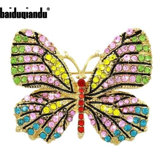Baiduqiandu Beautiful Multi Color Crystal Rhinestones Pave Butterfly Pins and Brooches for Women in 12 Assorted Colors