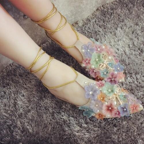 Luxury Flowers Embellish Ballet Flats Women Sheepskin Soft Stage Designer shoes Stylish Sweet Ankle Strap Ladies Shoes Ballerina