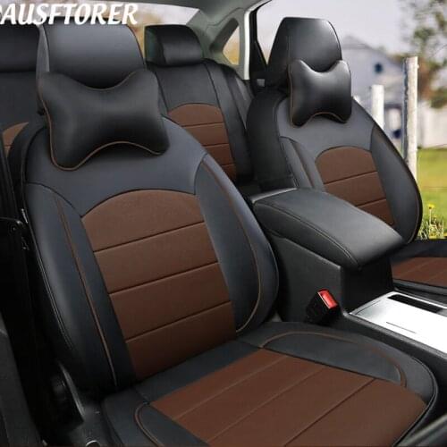 AUSFTORER Custom Cowhide Cover Seat Car for Peugeot 307SW Seat Covers Genuine Leather Cover Seat Cushion Accessorie Car Styling