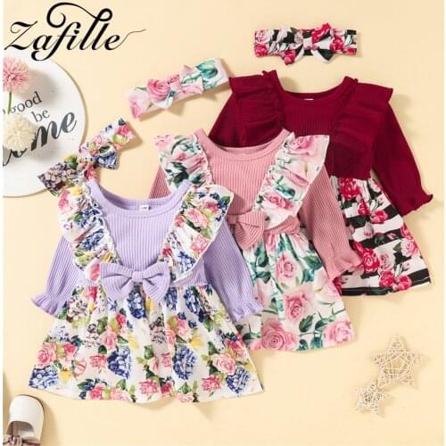 ZAFILLE Autumn Winter Baby Girl Clothes Newborn Lace Floral Baby Dress Fake Belt Toddler Infant Dresses For 0-24M Kids Clothes