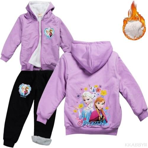 Disney Frozen Wnter Foreign Trade Cartoon Girls Childrens Clothing Thick Zipper Cartoon Print Set