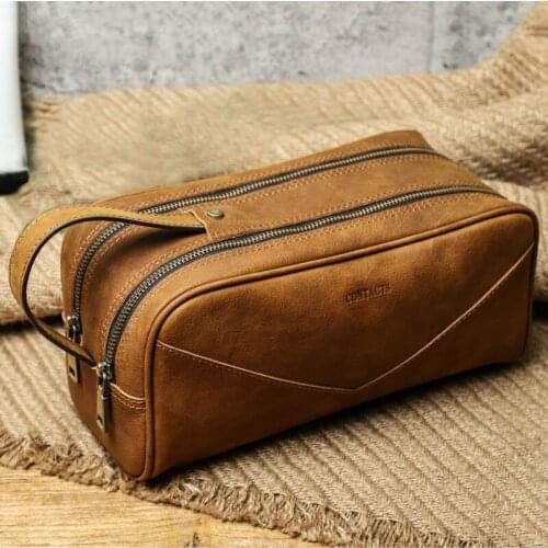 Genuine Leather Men Travel Wash Bag Fashion Makeup Bag Women Hand-Held Cosmetic Case Large Capacity Brand Designer Toiletry Bag
