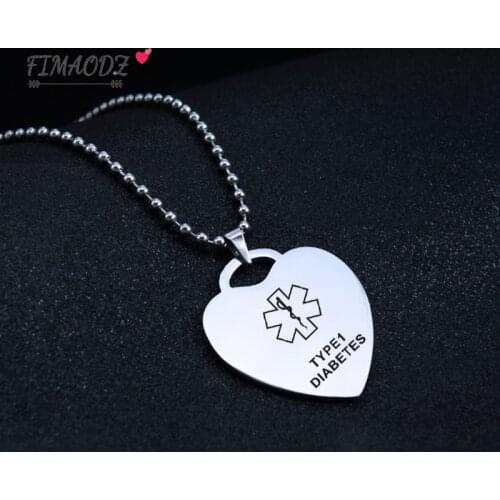 FIMAODZ Type 1 Diabete Heart Shape Neckalce Medical Alert Emergency Epilepsy Blood Thinner Sign Star of life Stainless Necklace