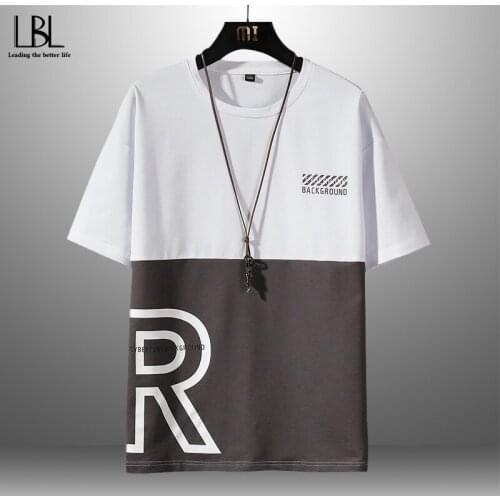 2021 New Hot Fashion Mens Large Size Patchwork T-Shirts Male Breathable Round Neck Short Sleeve Casual Tops Shirts Summer Tees