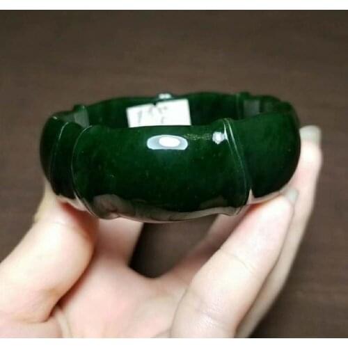 H29#Russian material Hetian jade spinach green jasper bamboo bracelet
