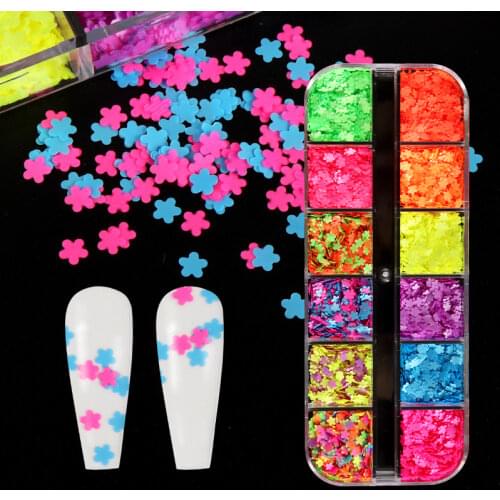 Fluorescent Flower Glitter Flakes Nail Art Accessories Mixed Colors Sequins Nails Decorations Summer Spring Manicure Paillette