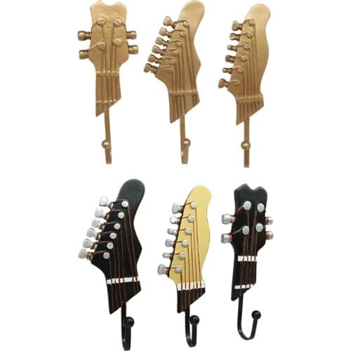 Music Guitar Shape Hooks Wall Mounted Coat Rack Wooden Clothes Pegs Rustic Finish Simple Design Decorative Household