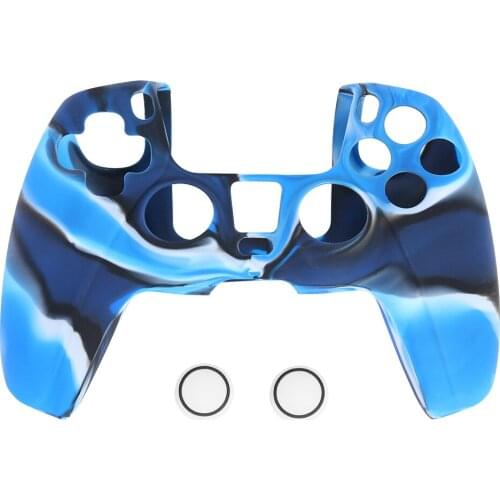 For DualSense Skin Anti Slip Camo Soft Silicone Protection Case Cover + 2 Thumb Grips for PlayStation 5 PS5 Wireless Controller