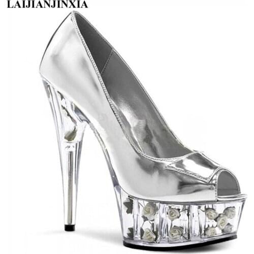New 15cm High Heels Dancing Pumps Heel With Platform Lady Shoes Shiny Sexy Cosplay Platform Dance Shoes