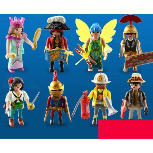 Single Sale 7.5cm Playmobil Action Figure Pirate Fairy Queen Policeman Knight Firemen Playmobil Original Model Kids Toys Gift