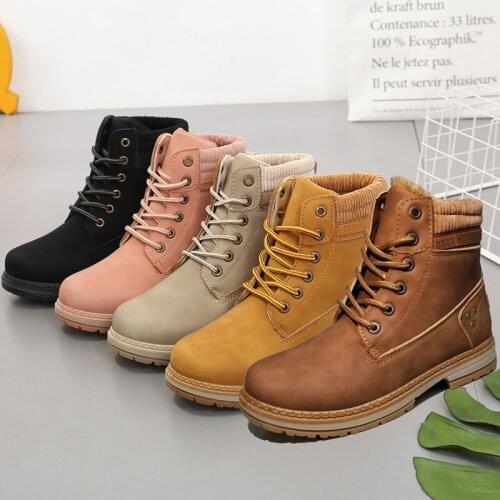 Autumn Women Lace Up Boots Fashion Casual Ankle Boots Bottine Femme Plate Plus Size Warm Plush Winter Botas Chunky Sneakers