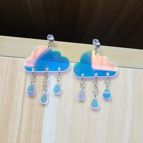 Iridescent Acrylic Cute Cloudy Raindrop reative DIY Cloud Earrings Girl Cool Acrylic Ear Female