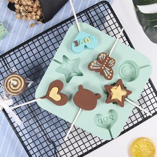 Food Garde Silicone Chocolate Baking Mould Non-stick Children Candy Lollipop Fondant Mold with Sticks
