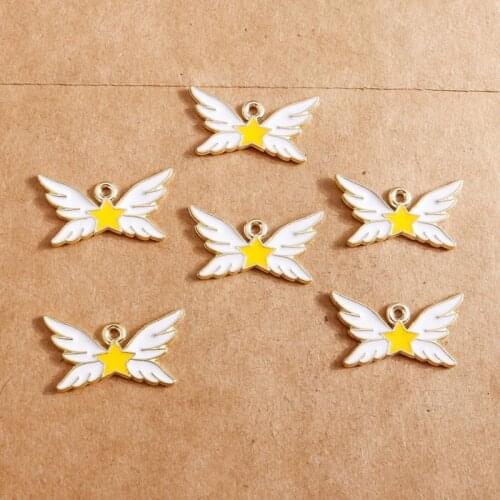 10pcs/lot 13*24mm Enamel Star with Wings Charms for Jewelry Making Cute Freedom Pendants Fit Necklaces DIY Bracelets Accessories