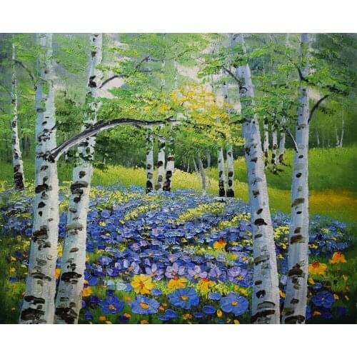 Hand Painted Oil Painting on Canvas Modern Abstract Tree Forest Landscape Canvas Painting Wall Art Picture for Home Decoration