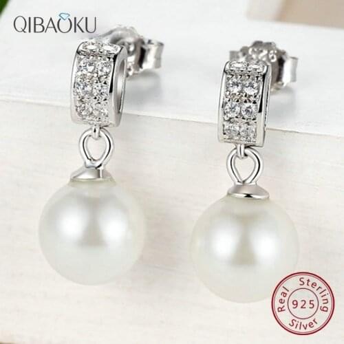 925 Sterling Silver Natural Freshwater White Pearl Earrings Crystal Rhinestone Drop Earring for Women Elegant Wedding Jewelry