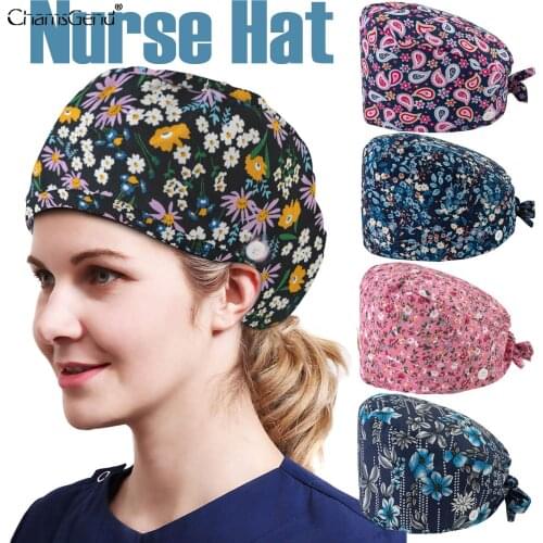 Cartoon Print Medical Scrub Hat Cotton Washable Doctor Work Caps Health Worker Scrub Cap Pet Clinic Nurse Beautician Nursing Hat