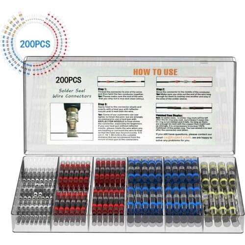 200PCS Solder Seal Wire ConnectorsHeat Shrink Butt Connectors Waterproof and Insulated Electrical Wire Terminals Butt Splice