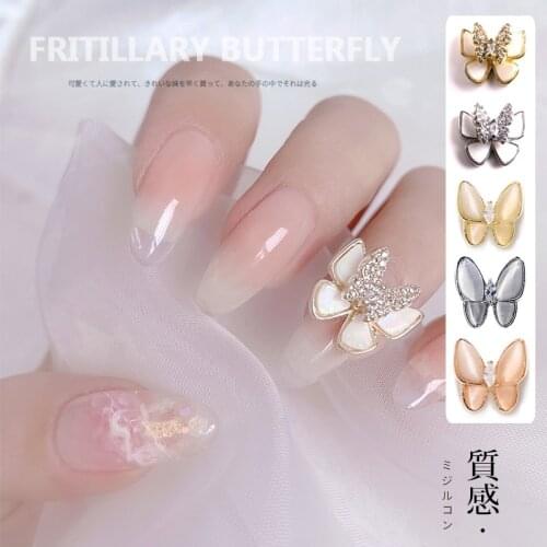 TSZS 10Pcs/Lot Nail Art Accessories Japanese Hot Selling Metal Rhinestone Butterfly Nail Art Decoration