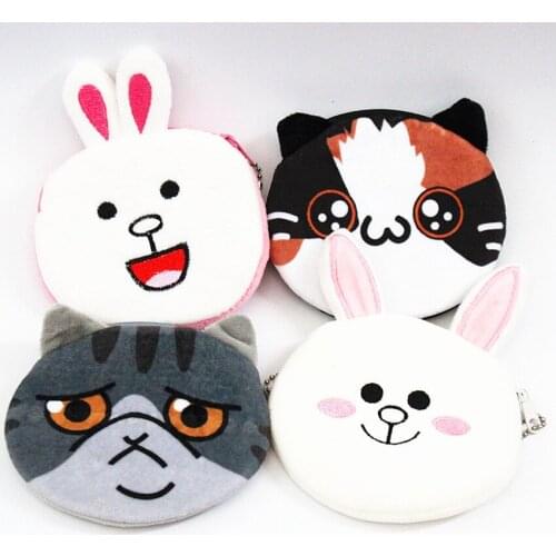 M061 Cartoon Women Purses Plush Coin Purse Smiling Rabbit Wronged Cat Happy Cat Laughing Rabbit Pendant Wallet