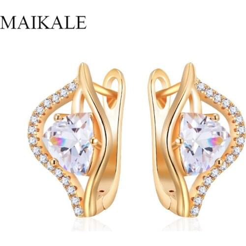 MAIKALE Trendy Cubic Zirconia Stud Earrings Heart Shape CZ Beads Gold Copper Geometric Earrings for Women Fashion Jewelry