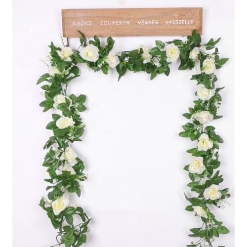 1 String Rose Artificial Silk Flowers Vine Hanging Flower Rattan for Wall Wedding Arch Garland Decoration