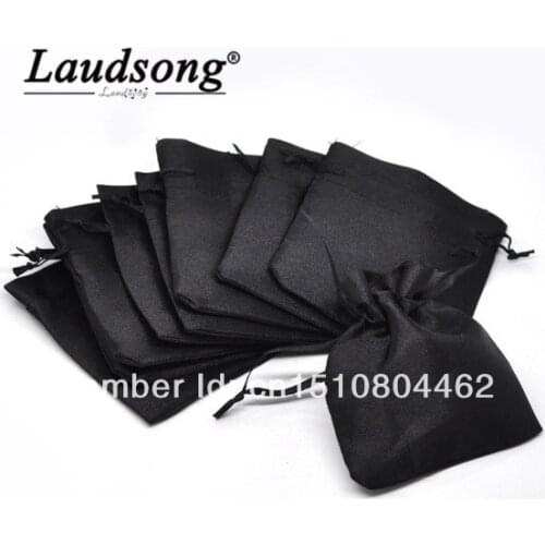 50PCS/lot 9x7CM Drawable Black Satin Wedding Gift Package Bags Shopping Pouches Jewelry Packaging Storage Bag