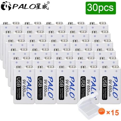 30-60pcs 9V 6F22 USB Rechargeable Battery 650mAh 9 Volt Li-ion Rechargeable battery 6F22 9v Lithium Battery