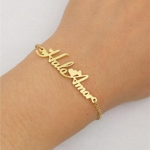 Arabic Name Bracelet Stainless Steel Personalized Custom Name Bracelet Charms Handmade Women Kids Jewelry Handwriting Gift