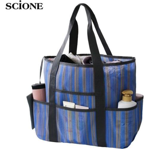 Large Capacity Swimming Bags Multifunction Stripe Beach Shoulder Storage Luggage Clothes Towel Mesh Net Tote Handbag X366A
