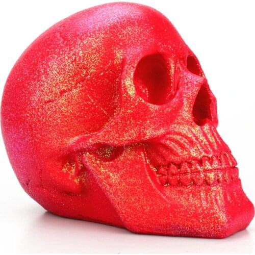 BUF 15cm Red With Gold Powder Skull Statue Resin Craft Home Decoration Sculpture Halloween Party Decor Ornaments