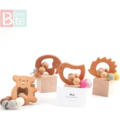 1pc Baby Wooden Teether Nursing Bracelets Olive Oil Animal Pacifier Chain Pendant Wooden Blank Crochet Bead ChildrenS Goods Toy
